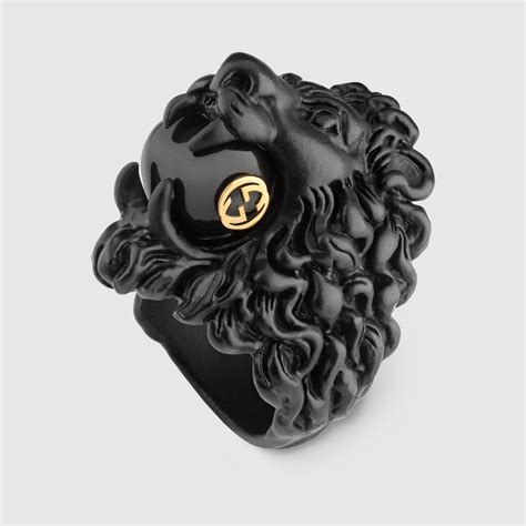 gucci black lion ring